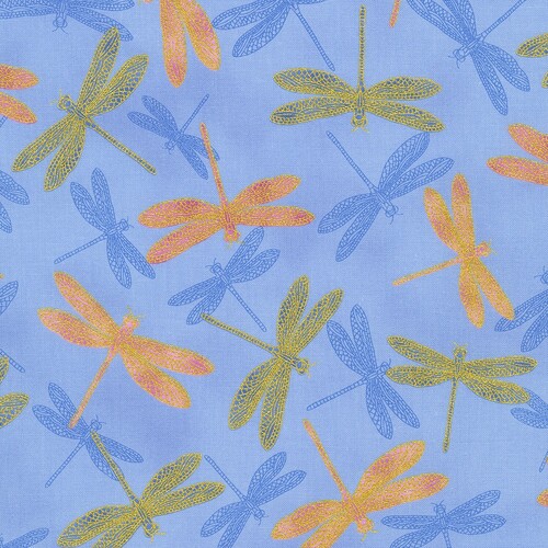Robert Kaufman Aurelia Metallic Dragonflies Periwinkle 21460 61