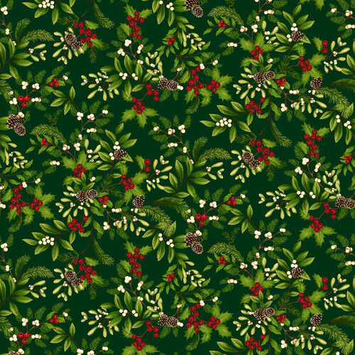 Winter Garden Christmas Holly & Mistletoe Green 2829-66