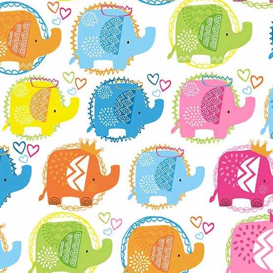 Baby Little Elephants on Blue Cotton Fabric Kid/'s Blue Mini Elephant Cotton Fabric by Makower from their Ellie Collection