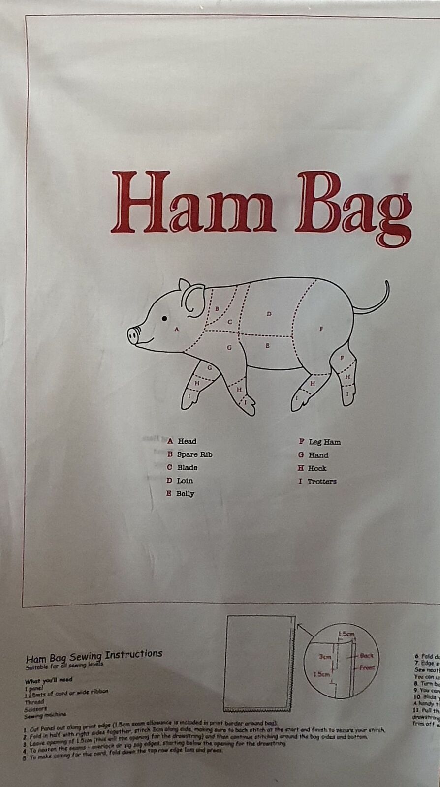 Christmas Ham Bag Double Sided Panel with Instructions
