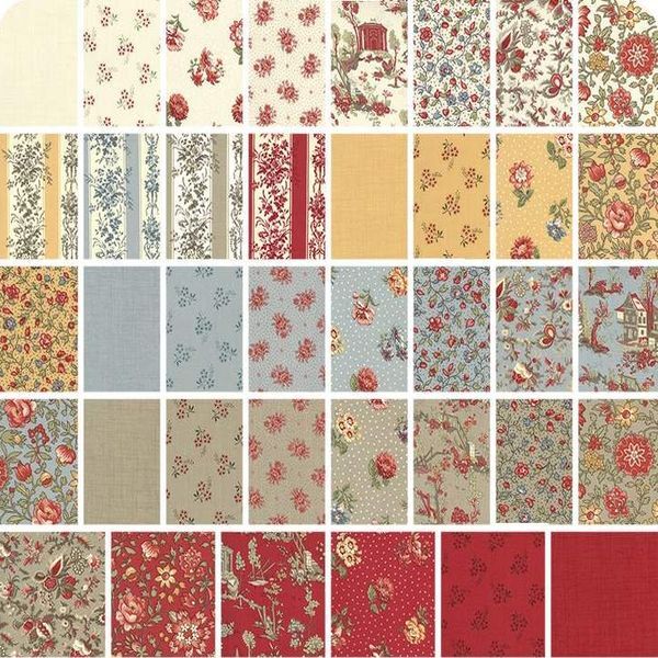 Fields 10 Fat Quarters - Assorted Moda French General France Calico Floral  Flowers Red Pink Blue Cream Classic Reproduction Quality Quilters Cotton