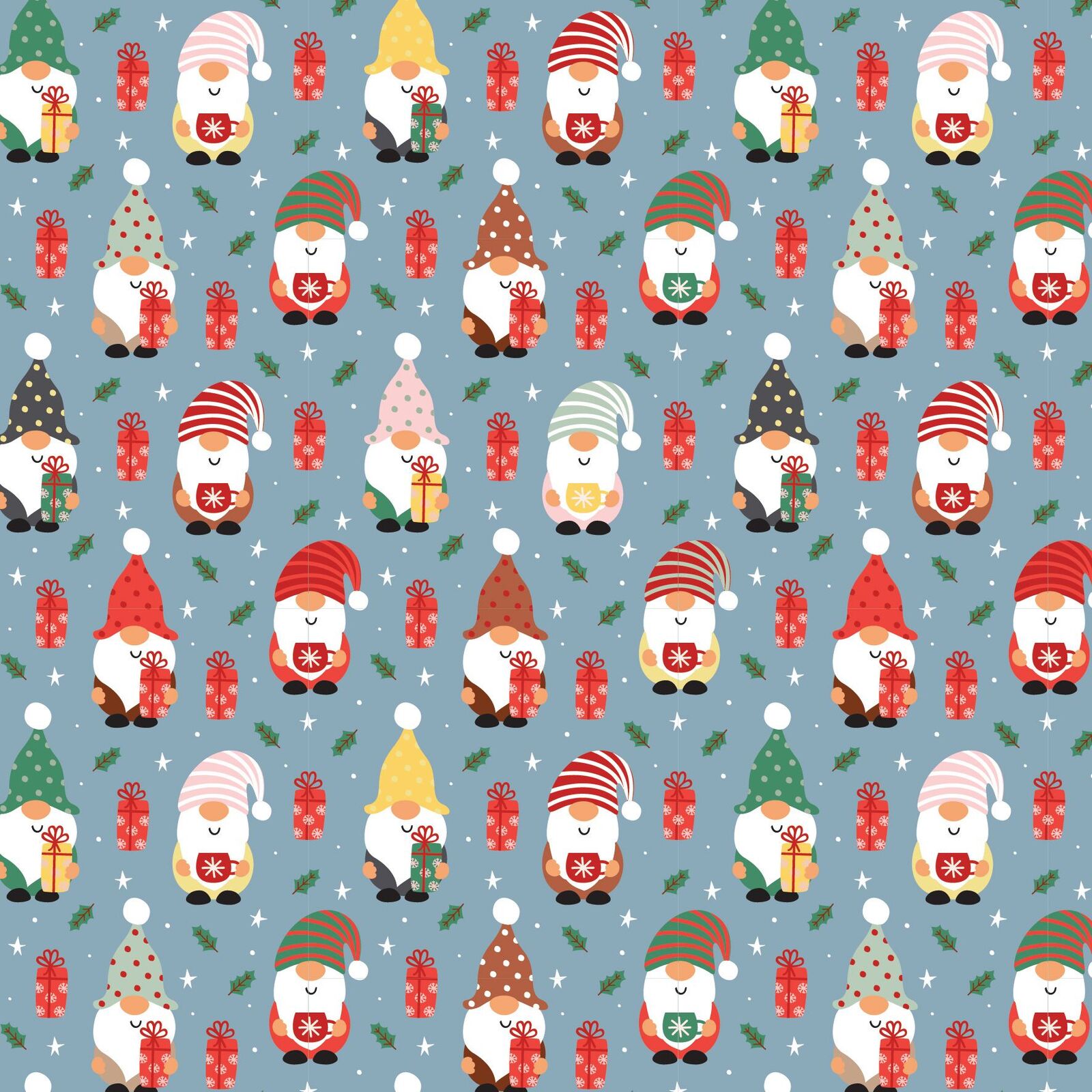 Christmas Fabric by the Yard, Gnomes Fabric,christmas Gnomes  Fabric,christmas Fabric,christmas Material, Stars and Moon, Blue Gray 