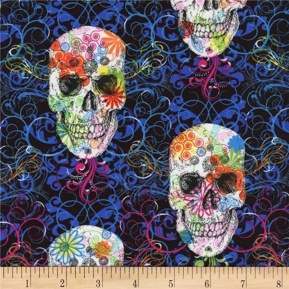Flourish Sugar Skulls fabric by Timeless Treasures features metallic ...