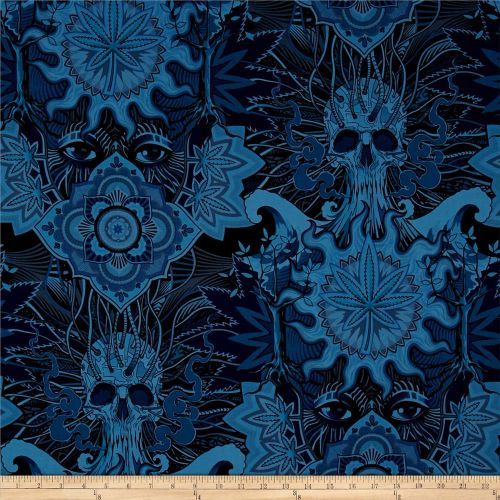Elevated by Alexander Henry features skulls on blue
