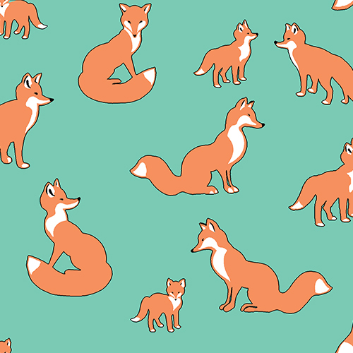 Foxey knit by Girl Charlie features orange foxes on aqua