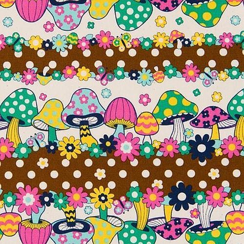 Designer fabric only $9.95/m - Kawaii Toadstools