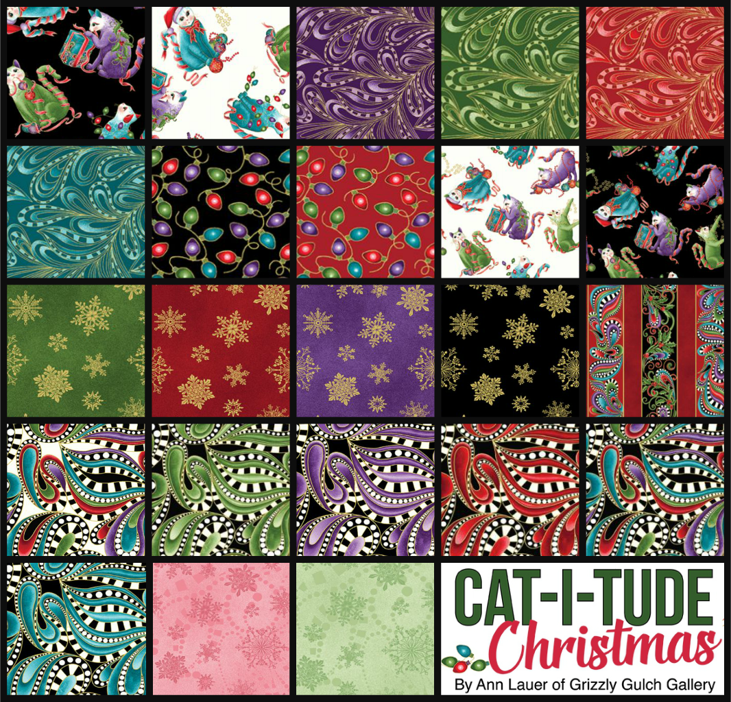 Cat-I-tude Christmas novelty fabric by Ann Lauer for Benartex