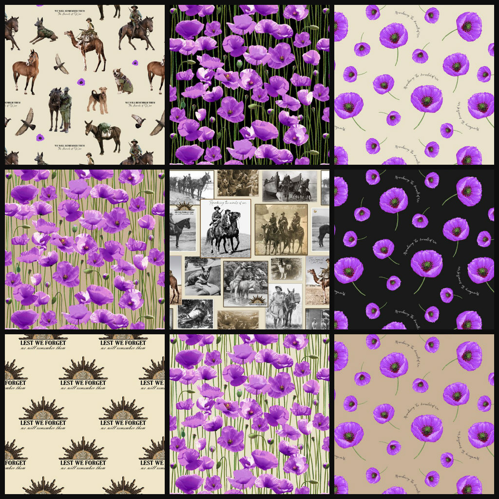 Animals of War Collection - Anzac - Fabric for Quilts, Clothing, Home Decorating, Sewing, Craft Animals of War Collection - Anzac - Fabric for Quilts, Clothing, Home Decorating, Sewing, Craft