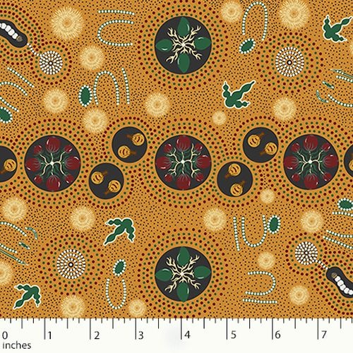Australian Aboriginal Design Men and Woman Hunting Yellow