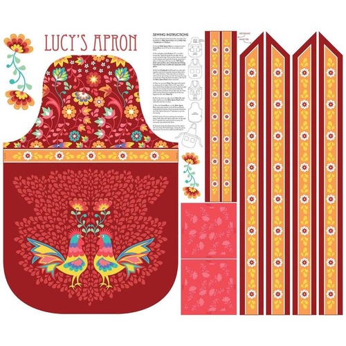 Lucy's Garden Apron Panel Red