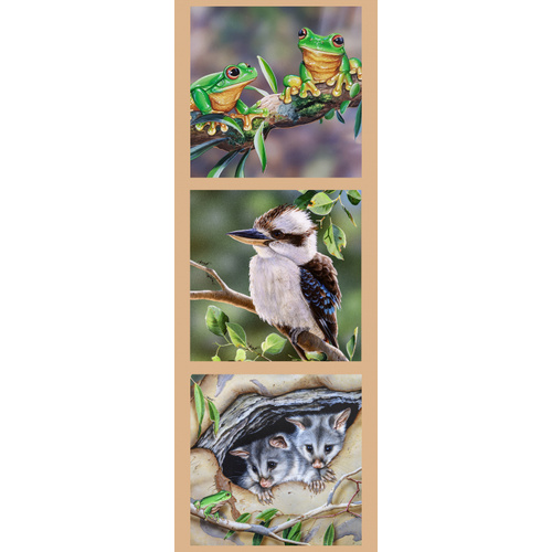 Wildlife Art Frogs, Kookaburra, Possum Panel #2 DV3174