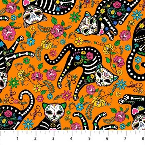 Nine Lives Day of the Dead Kitties Skeleton Cats Orange