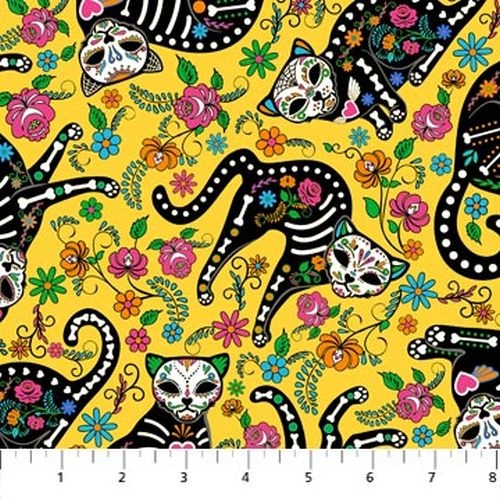 Nine Lives Day of the Dead Kitties Skeleton Cats Black