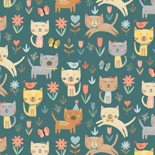 Cool Cats Jumping Kitties Turquoise