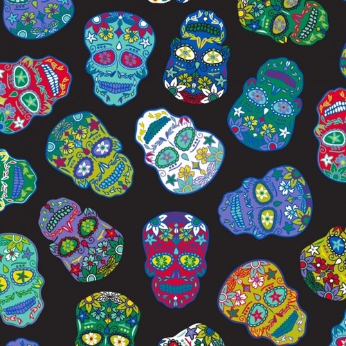 Fabric Remnant- Folklorico Skulls 52cm