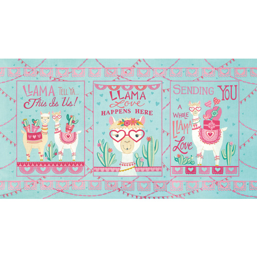 Moda Llama Love Panel Aqua