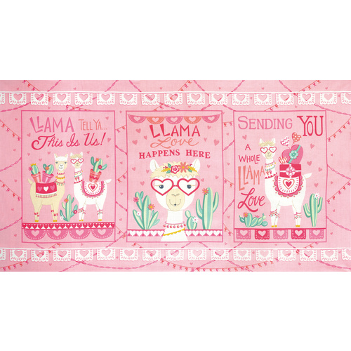 Moda Llama Love Panel Pink