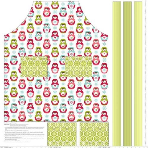 Babushka Doll Apron Panel Green