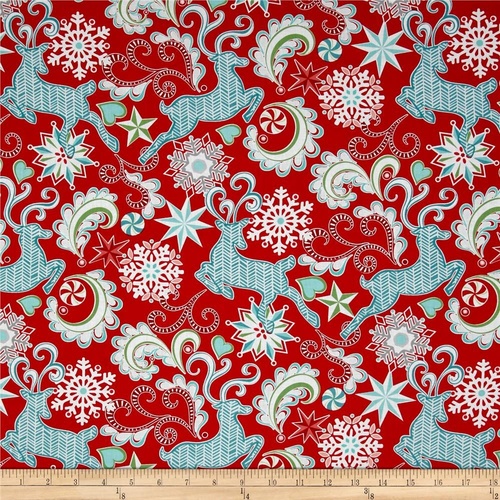 Nordic Holiday Reindeer Snowflakes Red