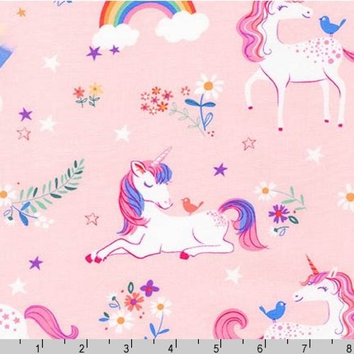 Robert Kaufman Happy Little Unicorns Pink