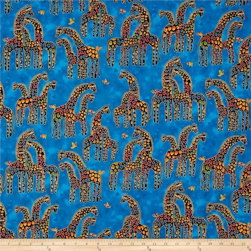 Metallic Mythical Jungle Giraffes Blue