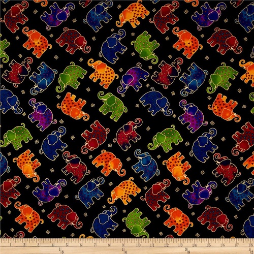 Metallic Mythical Jungle Elephants Black