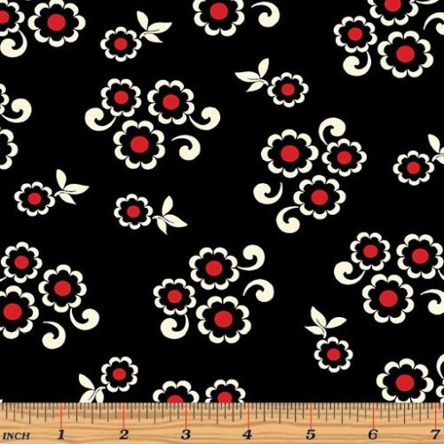 Moon Flower Button Floral Black