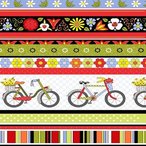 Bicycles and Blooms Floral Stripe