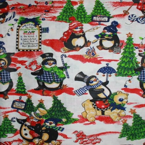 Fabric Remnant -OOP Christmas Penguins 83cm