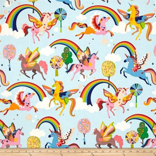 OOP Alexander Henry Magical Rainbow Shine Unicorns Blue