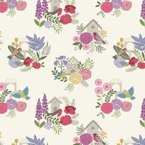 Grandma's Garden Bird House Floral Cream