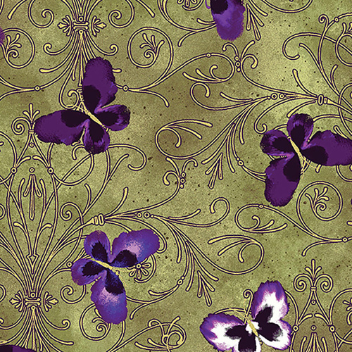 Pansy Noir Butterfly Scroll Olive