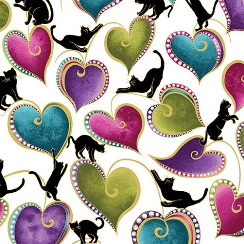 Cat-I-Tude Hearts Cats Multi White