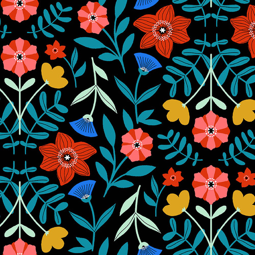 Modern Scandanavian Mixed Flowers Black