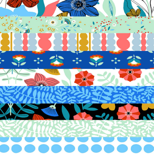 Modern Scandanavian Floral Blue FQ Bundle