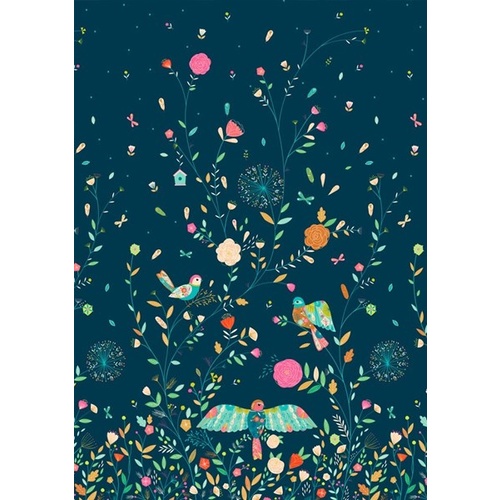 Flock Bird Floral Border Panel