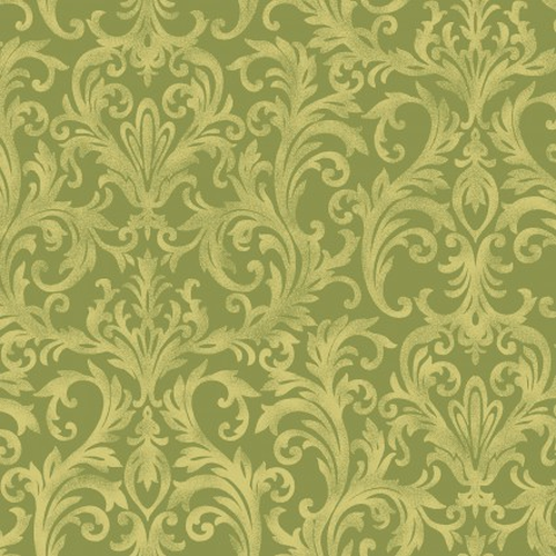 Roses On The Vine Damask Scroll Green