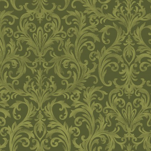 Roses On The Vine Damask Scroll Dk Green