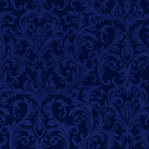 Roses On The Vine Damask Scroll Blue
