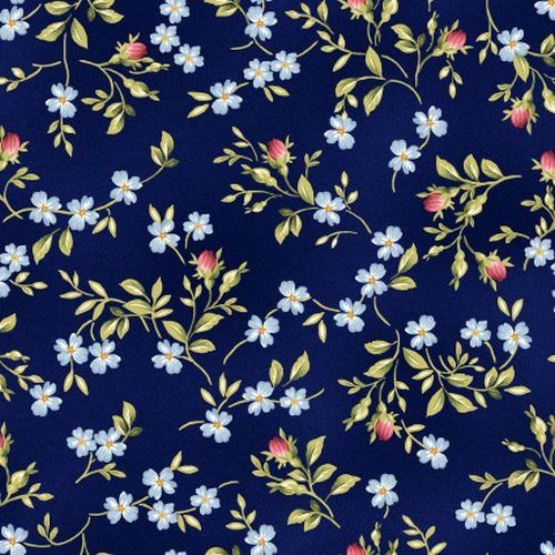 Roses On The Vine Scattered Floral Blue