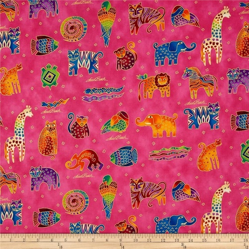 Fabric Clothworks Laurel Burch Mystical Jungle Panel Zoo Animals w//Metallic