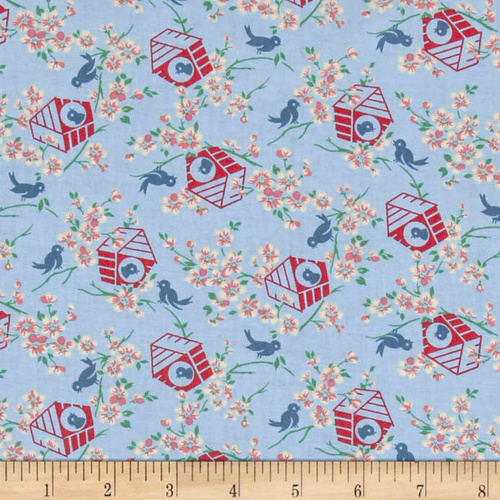 Lazy Days Bird Houses Blue Per Metre