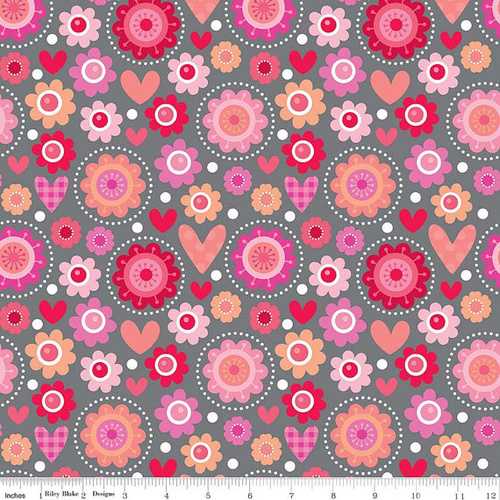 Lovebug Flowers Hearts Grey