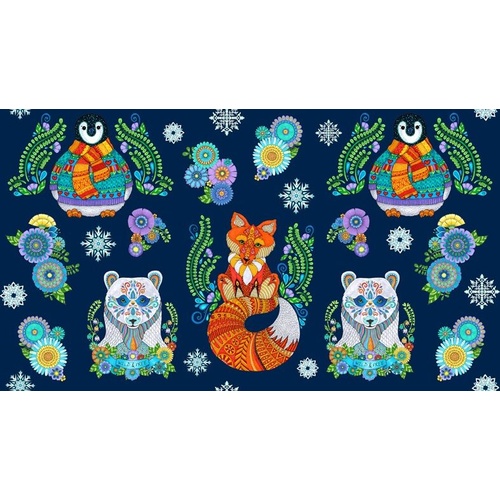 Arctic Wonderland Animals Panel Blue