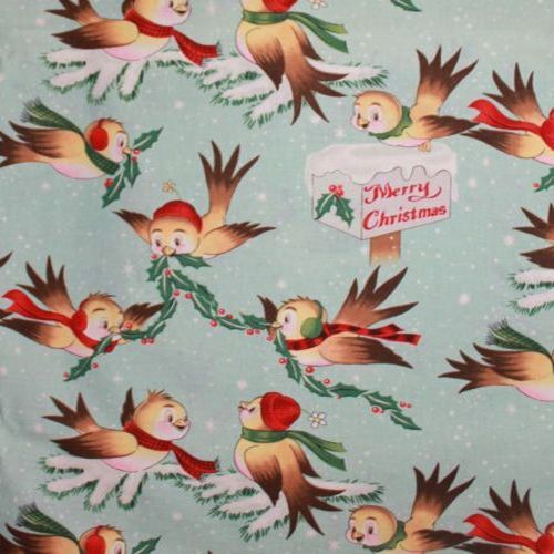 Fabric Remnant - Alexander Henry Christmas Sparrows RARE 80cm