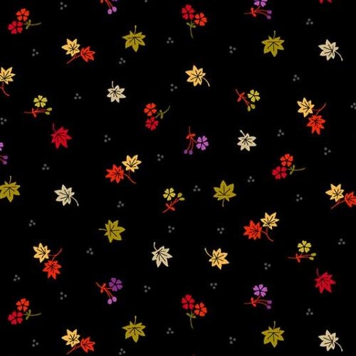 Kimono Japanese Maple Leaves Black
