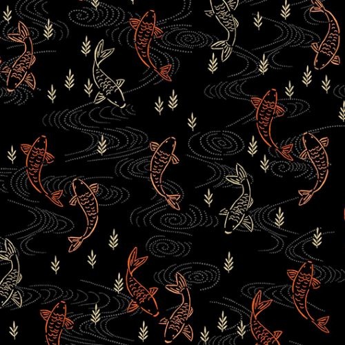 Kimono Japanese Koi Fish Black