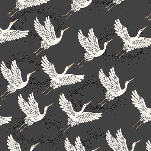 Kimono Japanese Cranes Charcoal