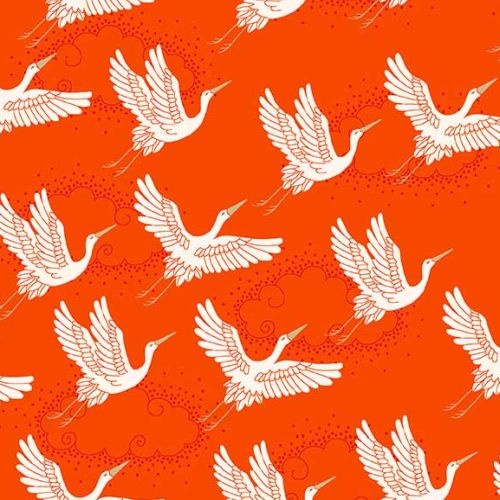 Kimono Japanese Cranes Orange