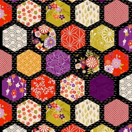 Kimono Japanese Hexagon Patch Black